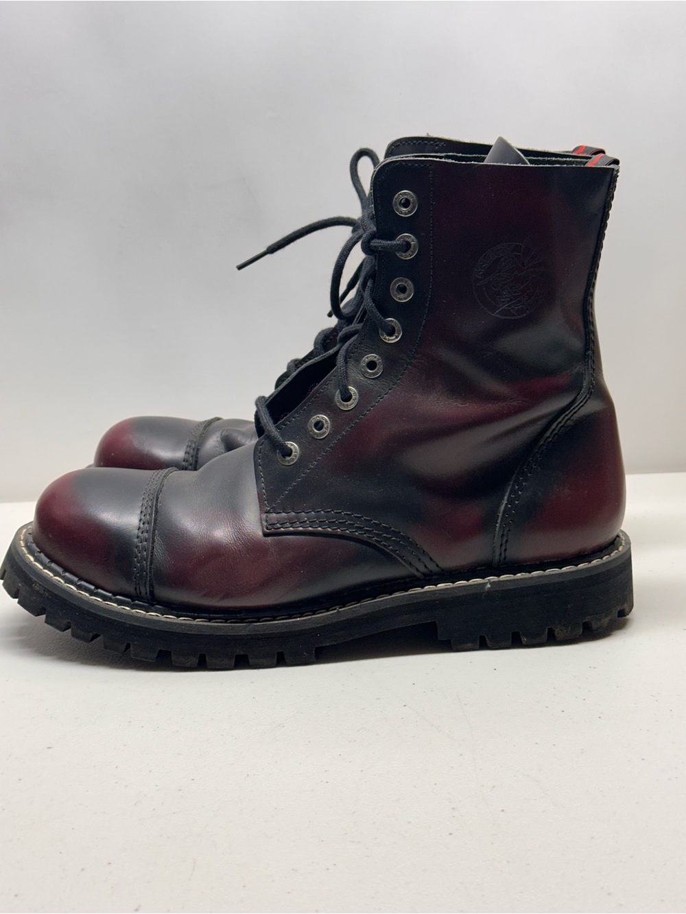 Angry Itch Leather boots 8-hole Light Red Rub Off UK 47G, US Men’s 14 Steel Toe